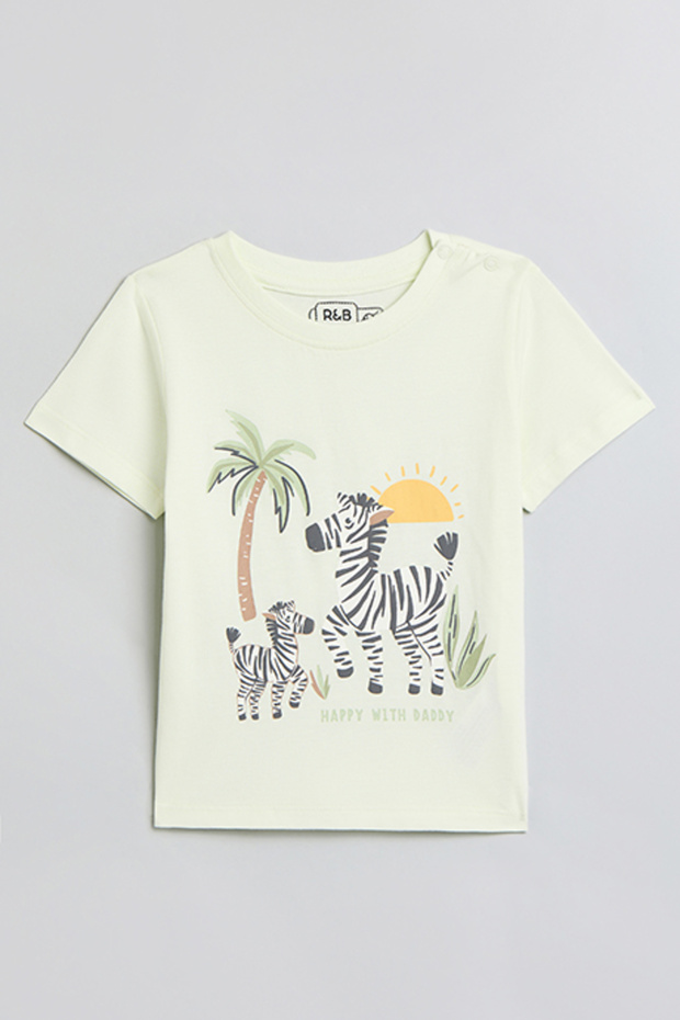 Boy's Green Graphic Print T-Shirt with Crew Neck and Short Sleeves