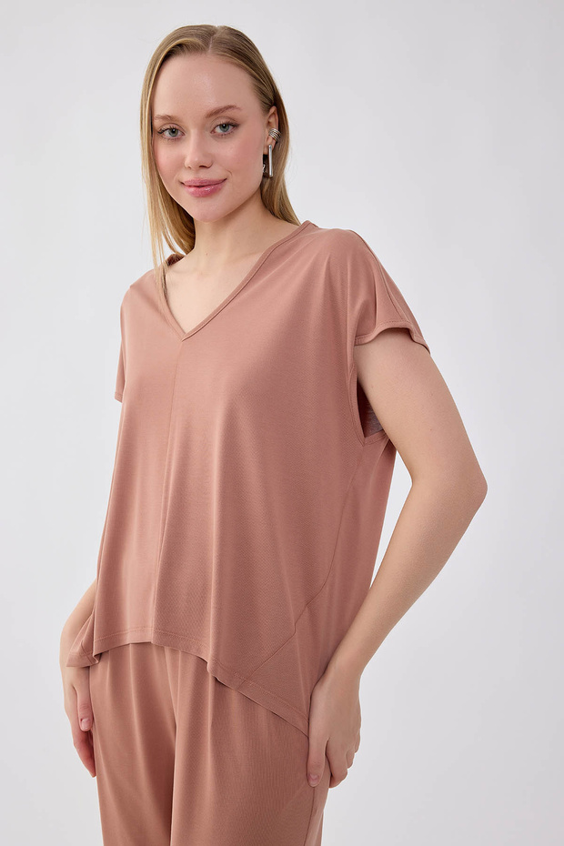 V-neck long back blouse - 2