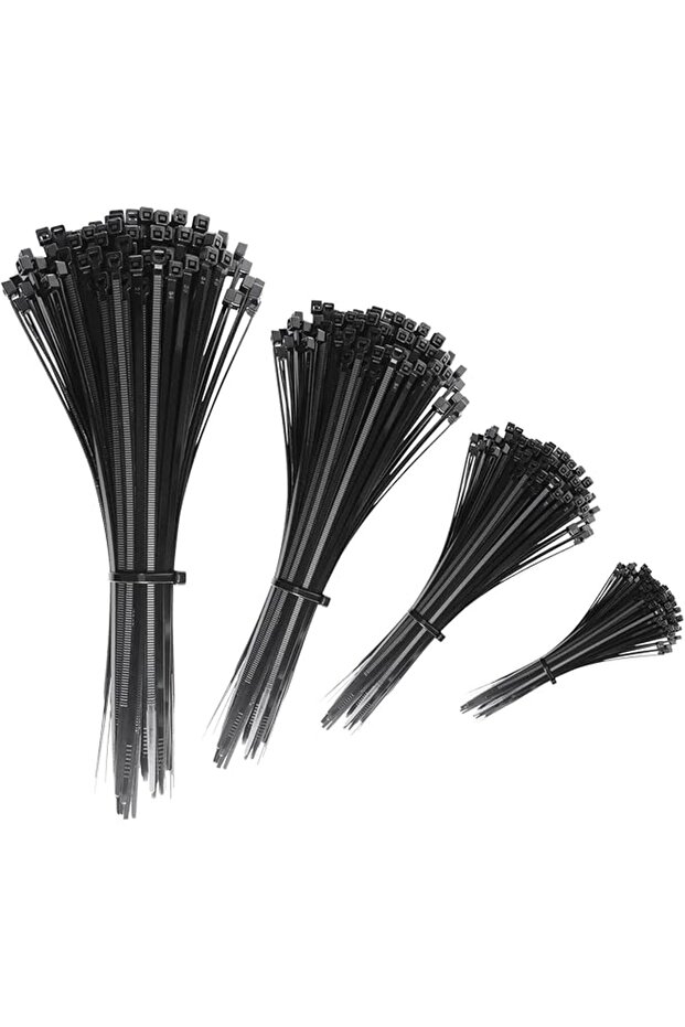 Black Nylon Cable Ties Set, 400-Pack Multi-Purpose Self-Locking Zip Ties, 4 Assorted Sizes 100-300mm