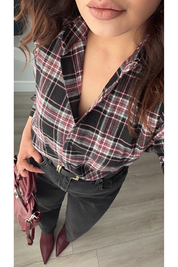 Siyah-Bordo Ekoseli Oduncu Gömlek - 3
