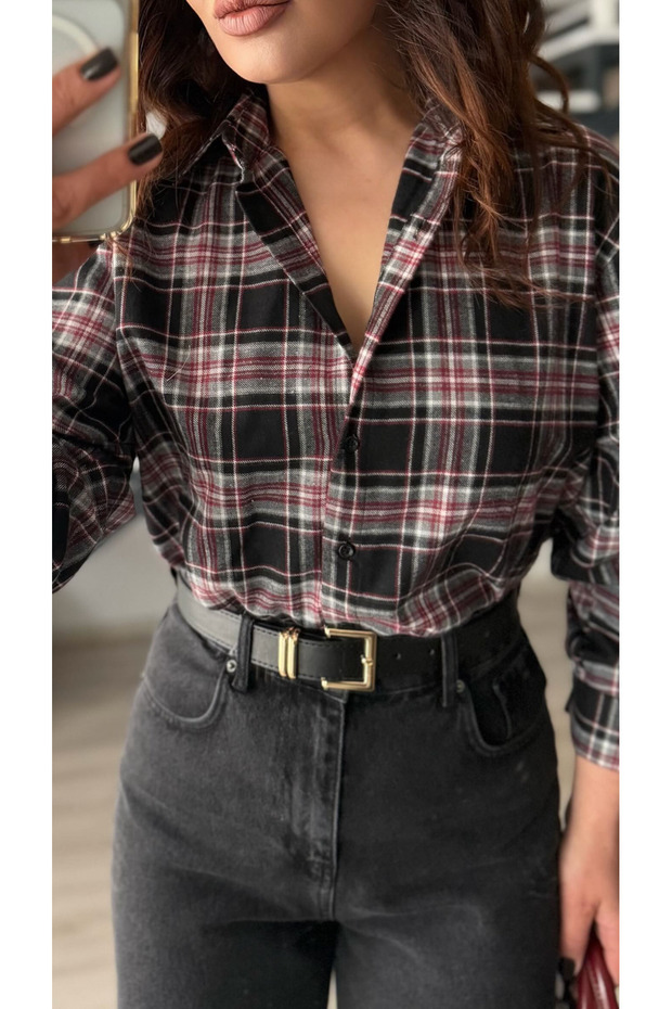 Siyah-Bordo Ekoseli Oduncu Gömlek - 4