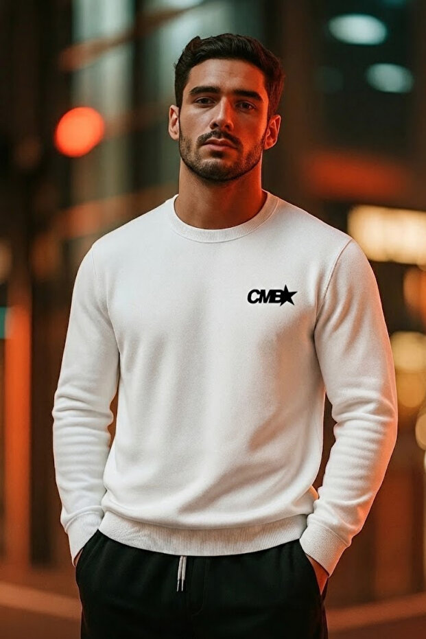 Men's Chest Cmb Printed Ecru Sweatshirt