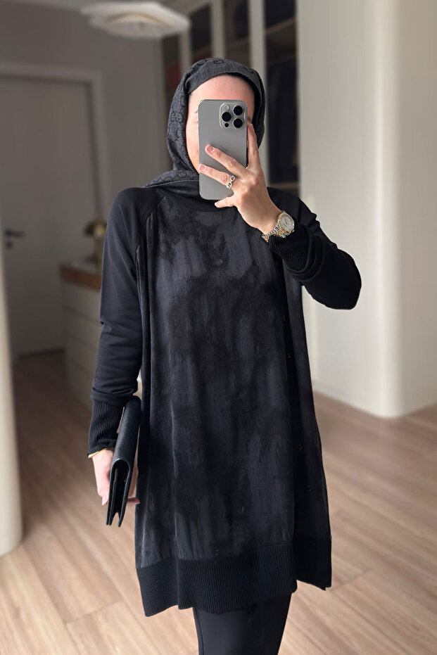 Patterned Silk Cupra Mercerized Tunic - Black