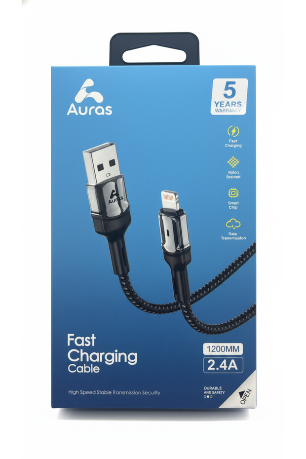 كابل شحن سريع أصلي من USB إلى Lightning لأجهزة iPhone، بقوة 2.4 أمبير وطول 120 سم