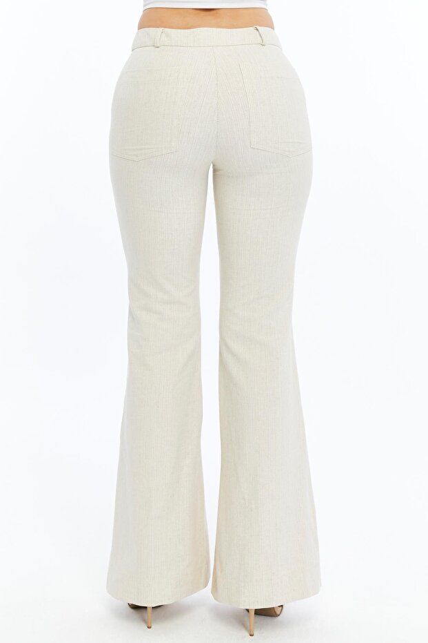 Kadın Keten İspanyol Paça Pantolon - 7