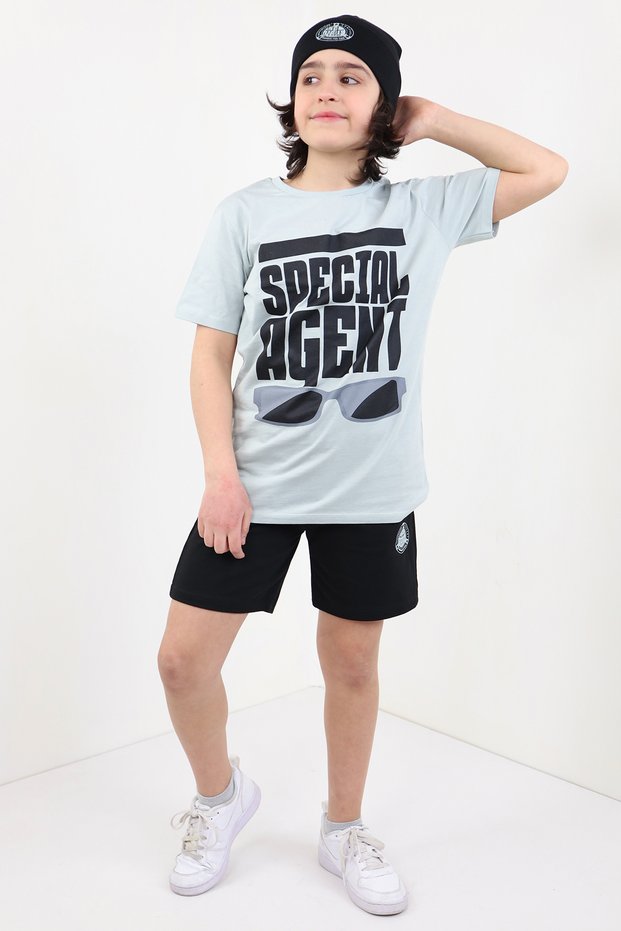 Boys' 2-Piece Set: Printed Crew Neck T-Shirt & Elastic Waist Pocket Shorts