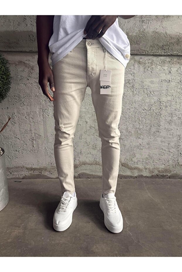 Gray Ripped Detailed Slimfit Jean