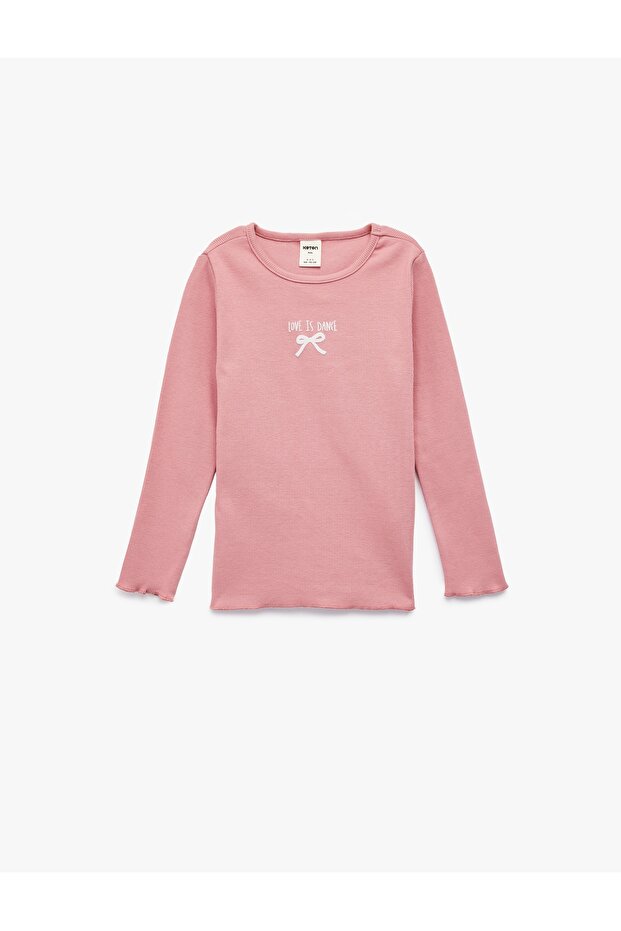 Cotton Camisole Crew Neck Bow Embroidered Long Sleeve T-Shirt