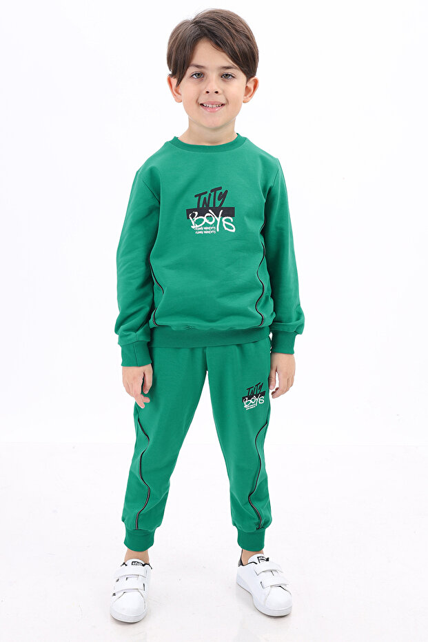 Boy's 2-Piece Set Printed Crew Neck Sweatshirt & Jogger Sweatpants with Elastic Waistband