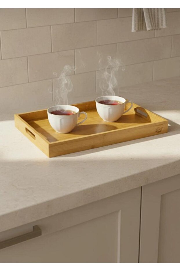 صينية من الخيزران بنقش مميز متوسطة الحجم - 2