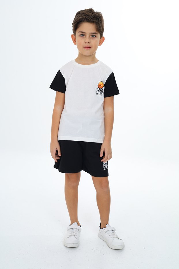 Boys' 2-Piece Set: Printed Crew Neck T-Shirt & Elastic Waist Pocket Shorts