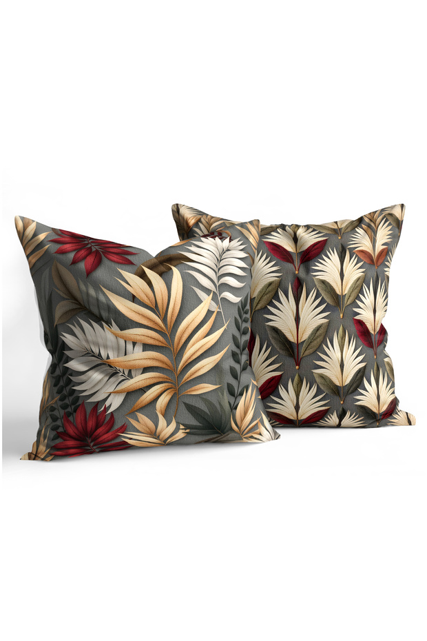 Leaf Motifed 3D Digitally Printed Double-Sided Kirlent Cover Set of 2