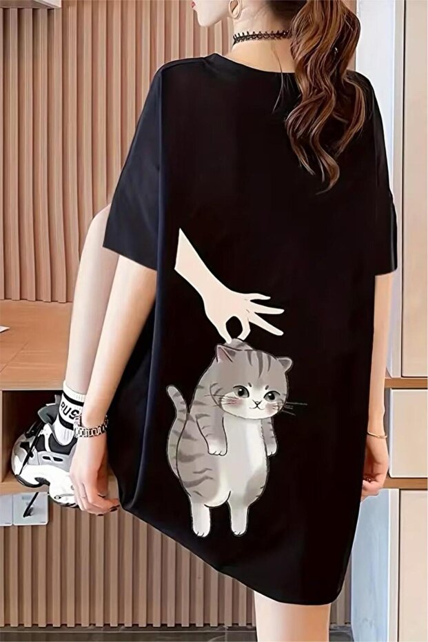 Hand and Cat Women's Oversize Basic Crew Neck Cotton T-Shirt Relaxed Fit Unisex