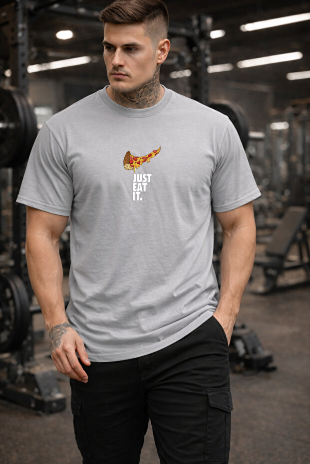 Gray T-Shirt 100% Cotton Just Pizza Design