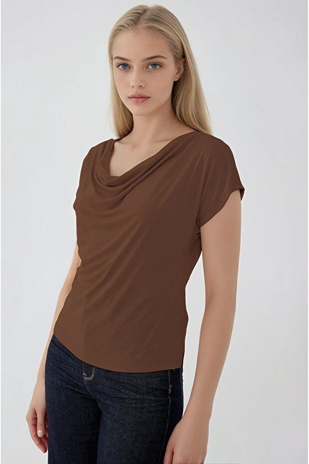 بلوزة ديجاجي بياقة مطوية - 3