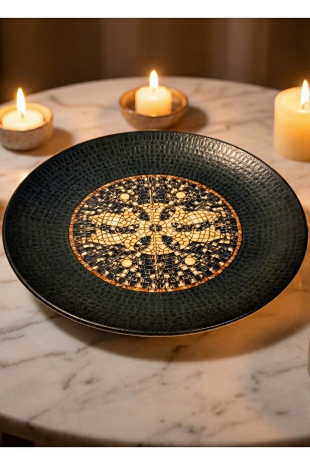 Porcelain Mesopotamia Mosaic Anthracite Gourmet Flat Plate 25 Cm-Serving Plate-Main Course Plate-Set of 6