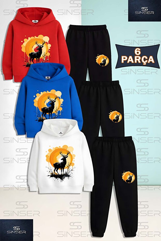 Children's Unisex Deer Single Graft 3-Piece Hooded Tracksuit Set