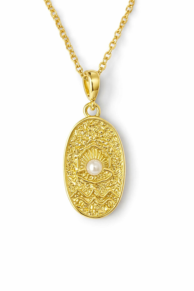 Çelik İncili Antik Kolye - 1