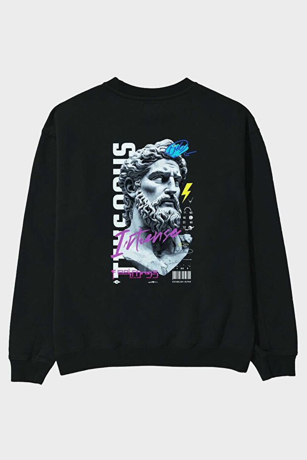Zeus Intense Back Printed Black Oversize Sweatshirt Men Women Unisex