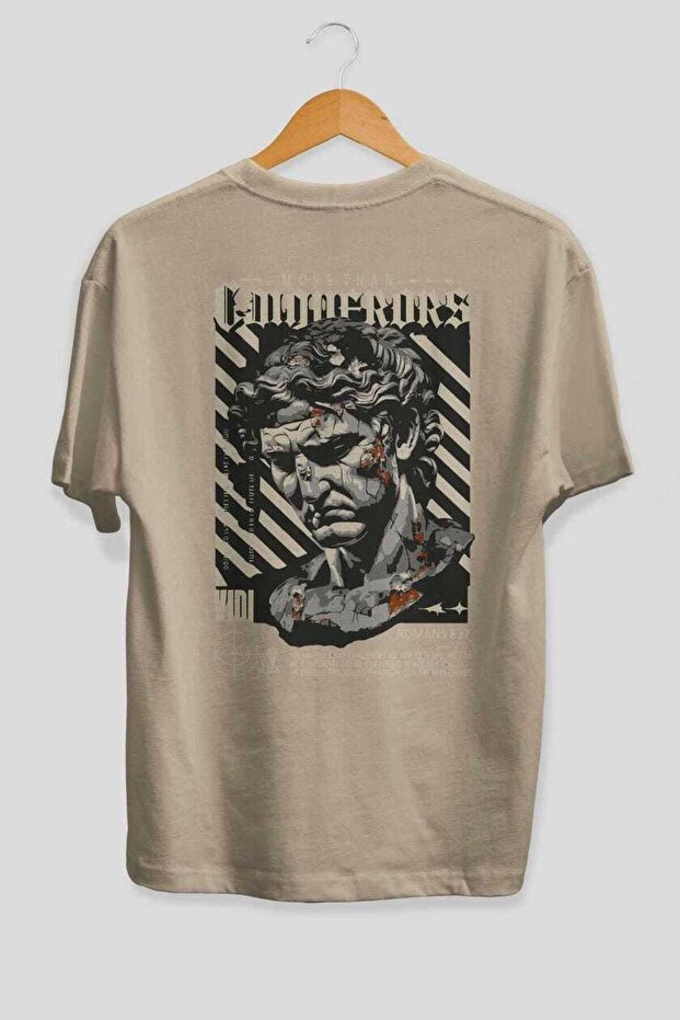 Roman Conqueror Back Printed Beige Oversize T-Shirt Men Women Cotton Crew Neck T-Shirt
