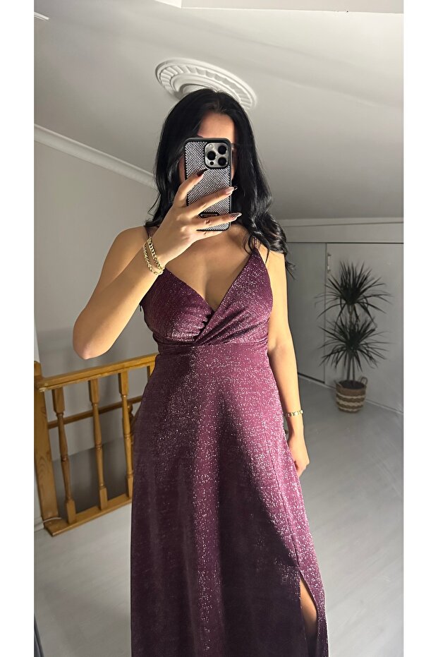 SİMLİ ASKILI MOR ELBİSE - 2