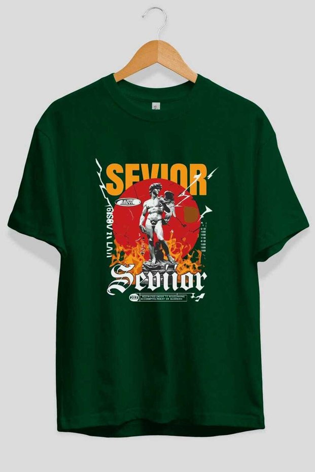 Sevior Front Printed Green Oversize T-Shirt Men Women Cotton Crew Neck T-Shirt
