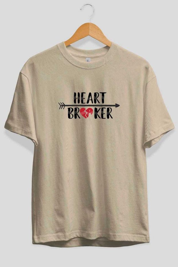 Heart Breaker 2 Pre-Printed Beige Oversize T-Shirt Men Women Cotton Crew Neck T-Shirt
