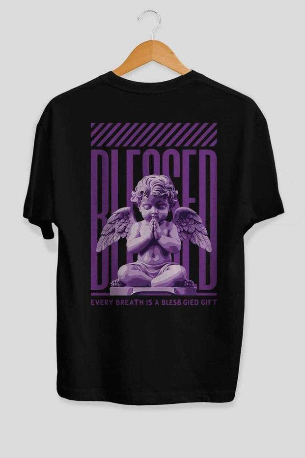 Blessed Back Printed Black Oversize T-Shirt Men Women Cotton Crew Neck T-Shirt