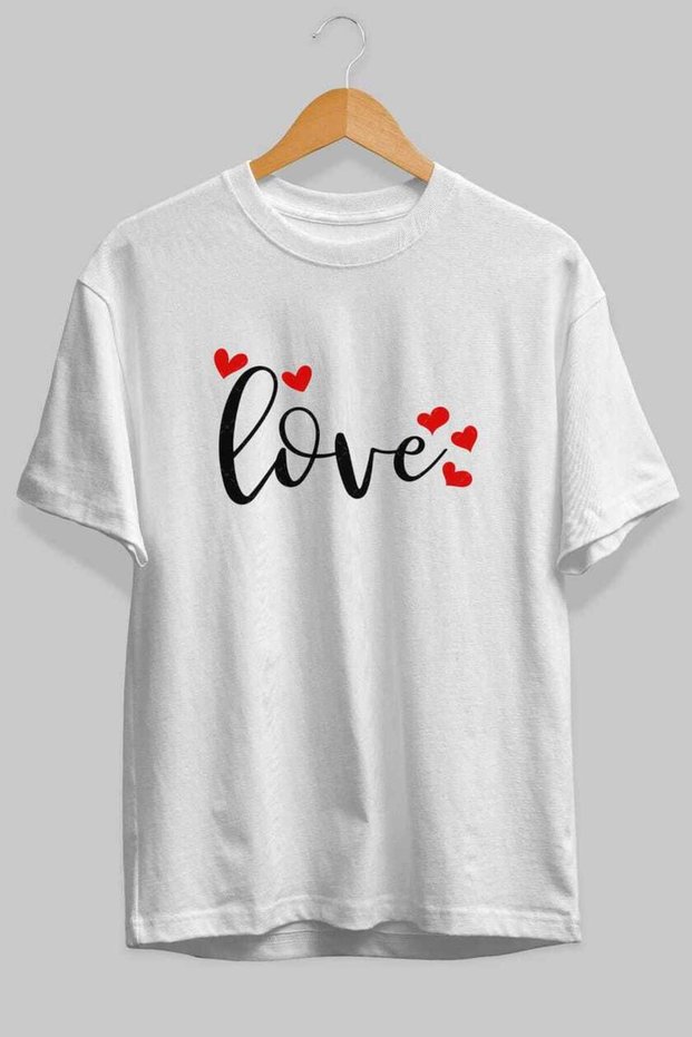 Love (3) Front Printed White Oversize T-Shirt Men Women Cotton Crew Neck Tshirt