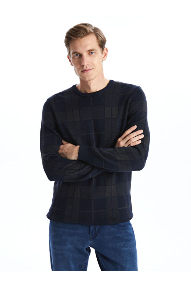 Zero Roba Collar Long Sleeve Checkered Embroidered Men's Knitwear Sweater from Uzg Store for Style Enthusiasts