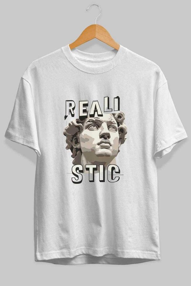 Realistic Front Printed White Oversize T-Shirt Men Women Cotton Crew Neck T-Shirt