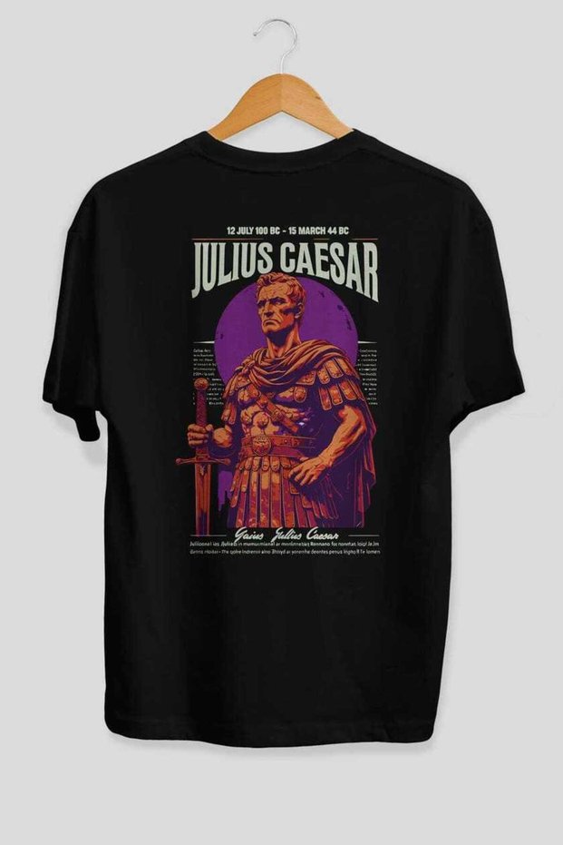 Julius Caesar Back Printed Black Oversize T-Shirt Men Women Cotton Crew Neck T-Shirt