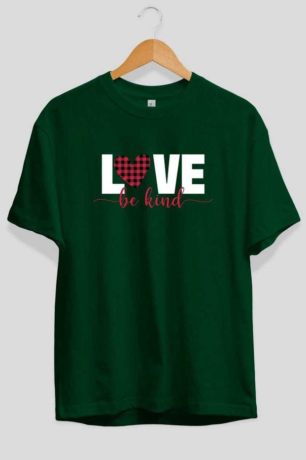 Love Front Printed Green Oversize T-Shirt Men Women Cotton Crew Neck T-Shirt