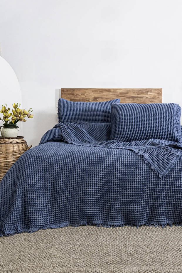 Norah Jacquard Waffle Pike Set – 100% Cotton, Double Natural Textured Bedspread