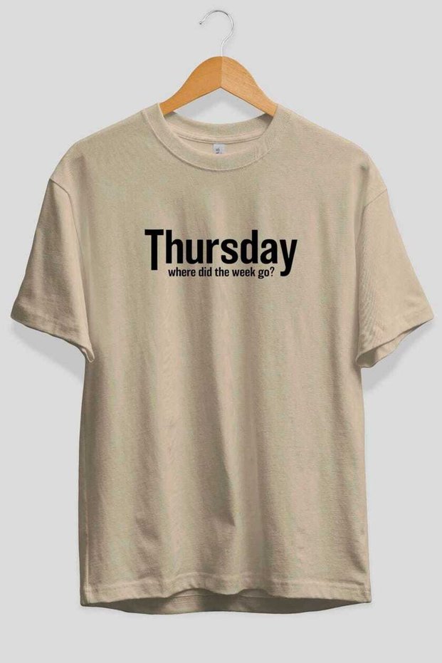 Thursday Front Printed Beige Oversize T-Shirt Men's Women's Cotton Crew Neck T-Shirt