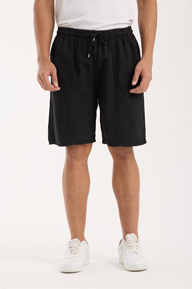 Black Men's Cotton-Linen Blend Shorts