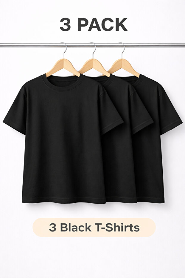 2 Plain T-Shirts T-Shirt Black White Oversize 100% Cotton Comfortable Casual Soft Set of 2