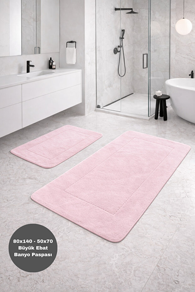 Serenza Powder Large Size Bath Mat Set of 2 80X140 & 50X70 Non-Slip Base