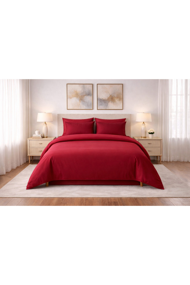 Duvet Cover Set Ranforce Double - Reversible (4-Piece) - Red - Burgundy
