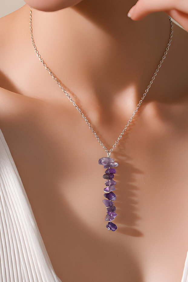 Women's Amethyst Steel Chain Natural Stone Necklace