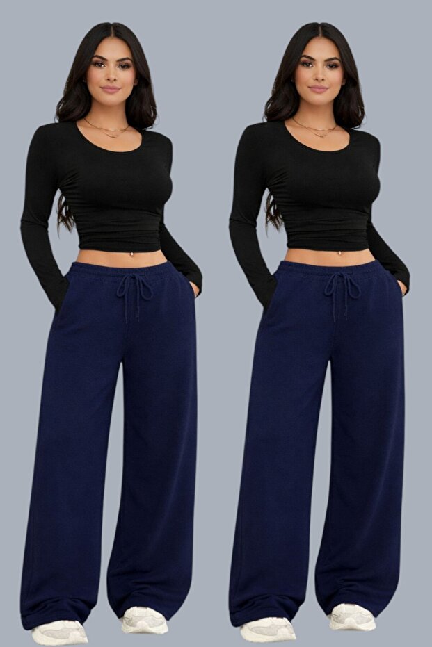2-Piece Women's Wide Leg High Waist Sweatpants