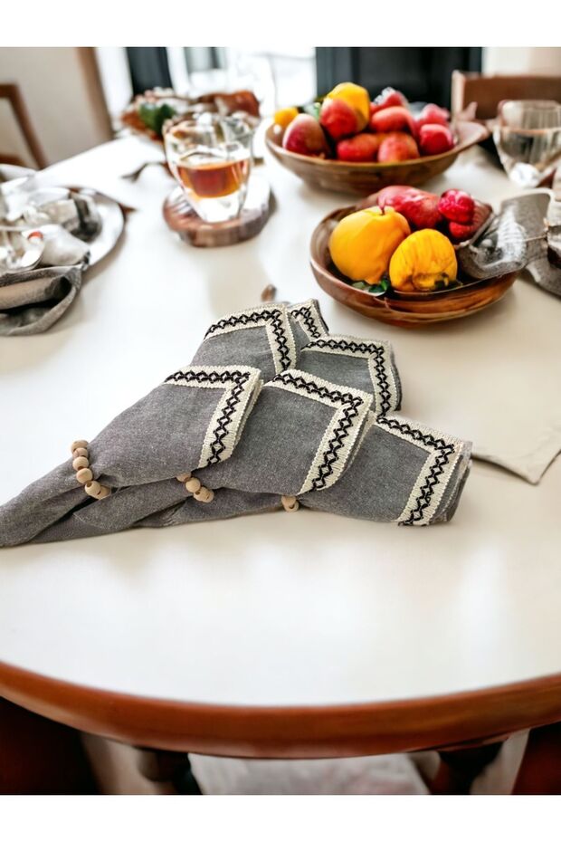 ANTHRACITE Black Striped Napkin 40x40 WITH BUCKLE GIFT 6 PIECES