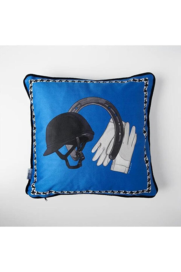 Equestrian Blue Throw Pillow Cover