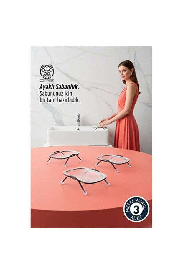 حامل صابون بثلاثة أرجل - مع تصريف للمياه، تصميم شفاف، 12 × 9 سم، للاستخدام على سطح الطاولة