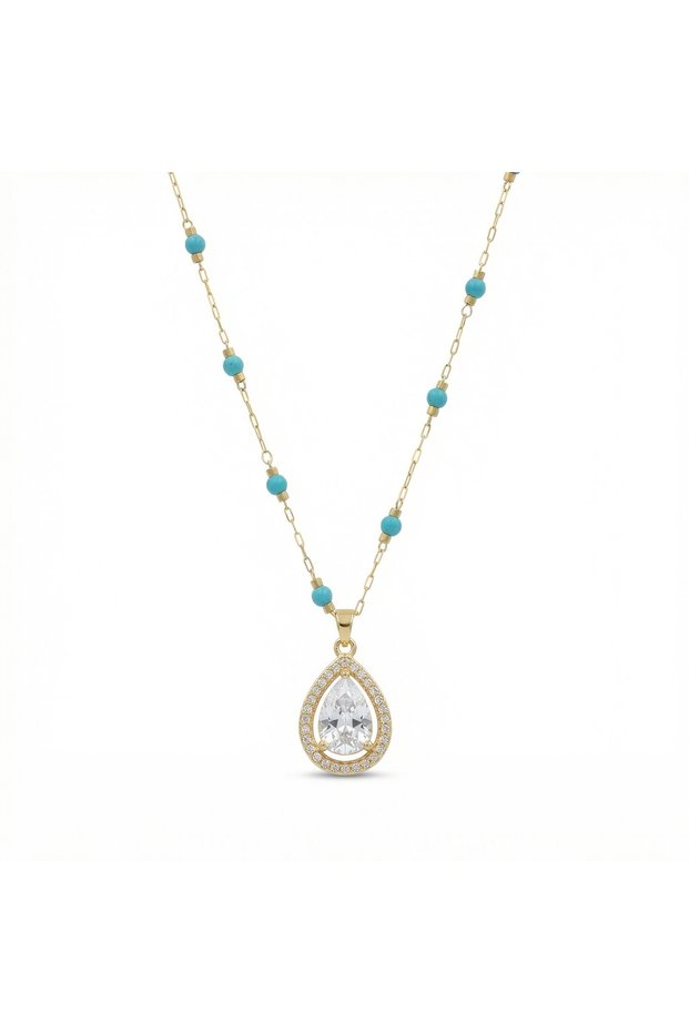 316L Steel Anti-Tarnish Women's Necklace | Gold Color Baguette Natural Stone Model