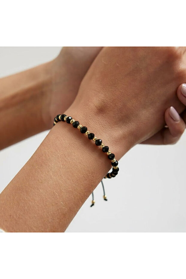 Adjustable Bracelet, Metal Elements, Universal Size, Black-Gold - 2