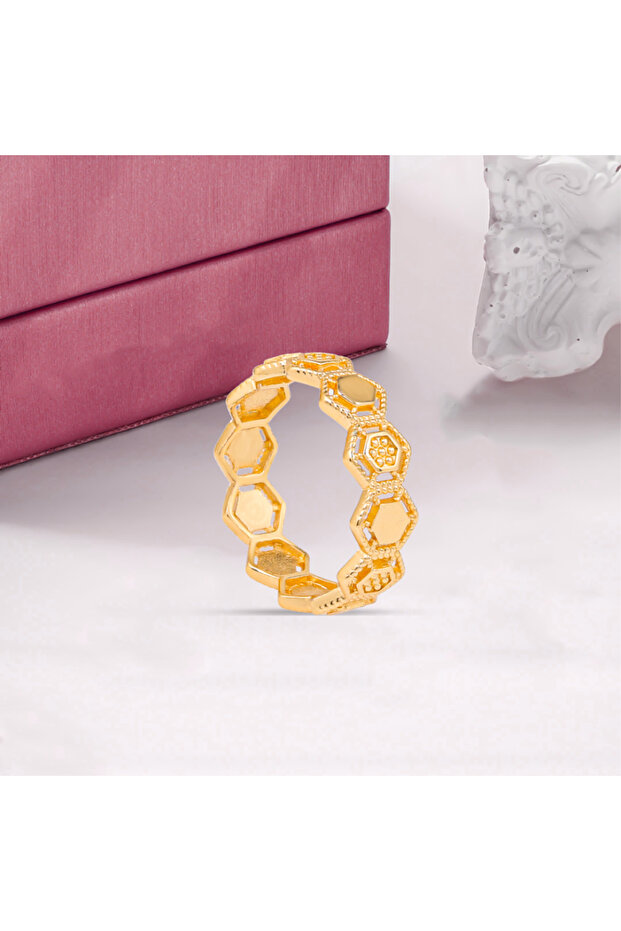 دبلة بديل الذهب التصميم السداسي - مقاس 7 - 2