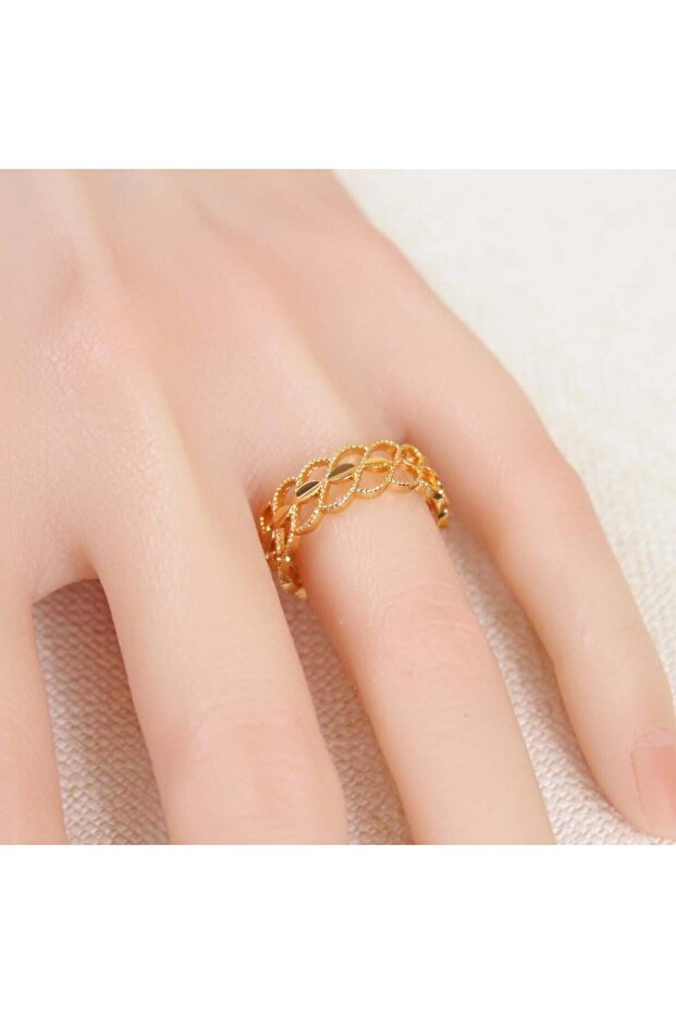 Gold alternative ring, elegant mesh design - size 9 - 1