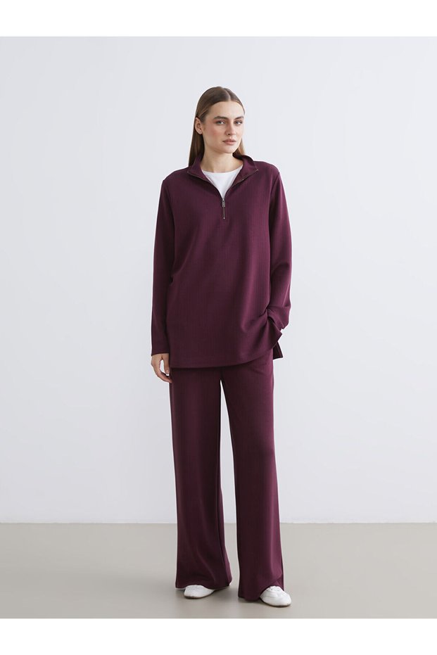 Özmarka New Season Mock Neck Striped Oversized Women's T-Shirt