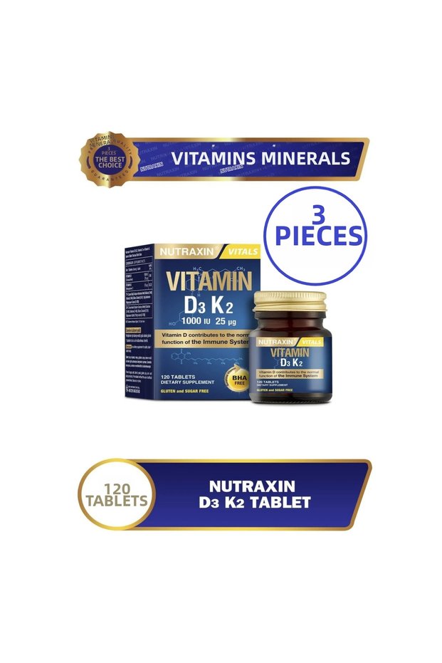 Vitamin D3+K2 1000 Iu (3 Boxes of 120 Tablets)